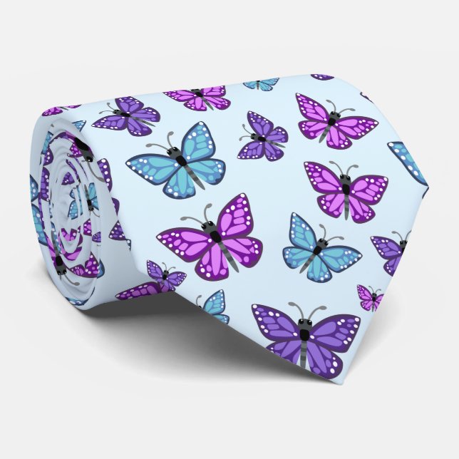 Corbata Patrón de mariposa morado, azul y rosa (Enrollado)