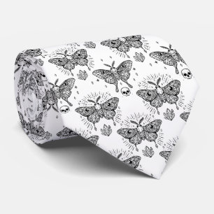 Corbata Patrón de mariposa polilla en blanco y negro