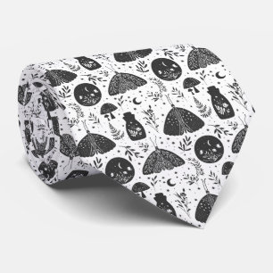 Corbata Patrón de mariposa polilla en blanco y negro