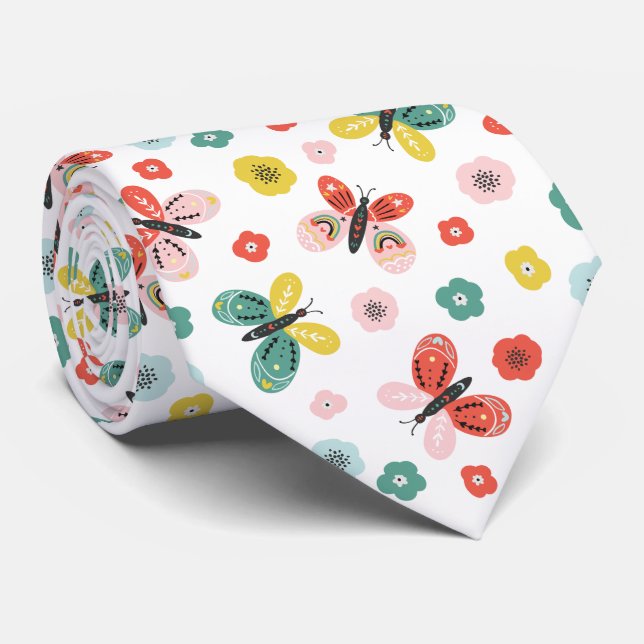 Corbata Patrón de mariposa y floral  (Enrollado)