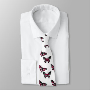 Corbata Patrón de mariposas negras y rosas vectoriales