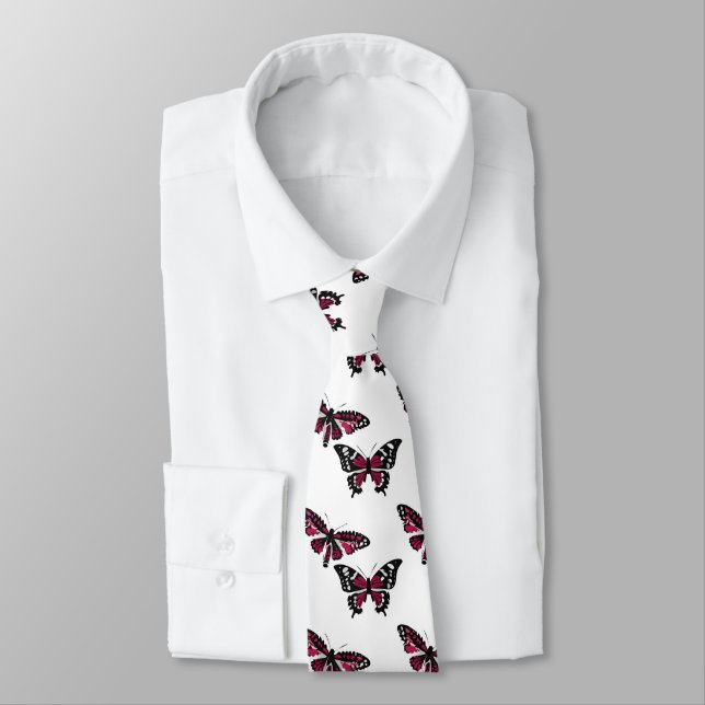 Corbata Patrón de mariposas negras y rosas vectoriales (Atado)