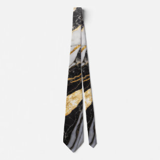 Corbata Patrón de mármol blanco y negro con oro