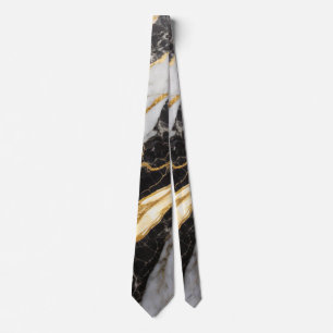 Corbata Patrón de mármol blanco y negro con oro