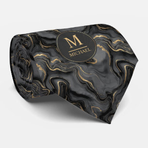 Corbata Patrón de mármol con brillo gris negro y dorado pe