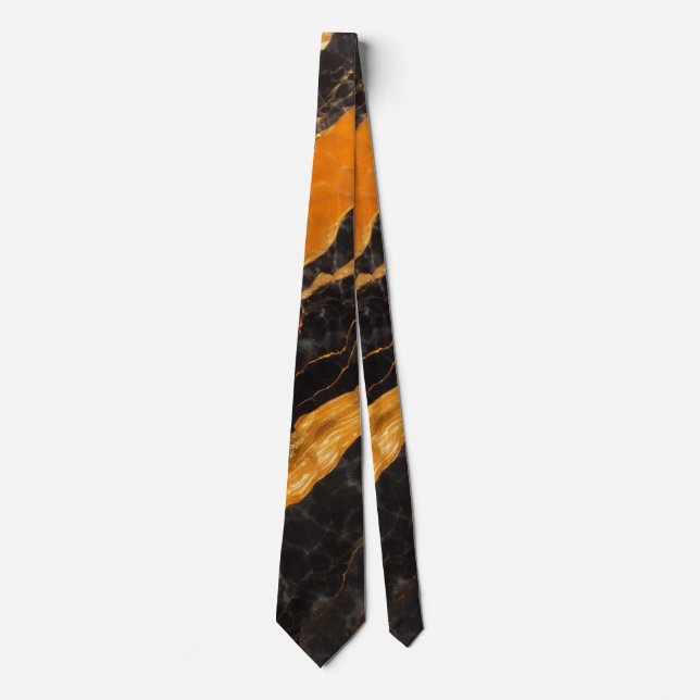 Corbata Patrón de mármol negro naranja con oro (Anverso)