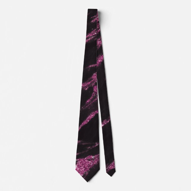 Corbata Patrón de mármol negro rosa magenta (Anverso)