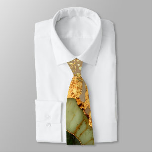 Corbata Patrón de mármol verde y dorado