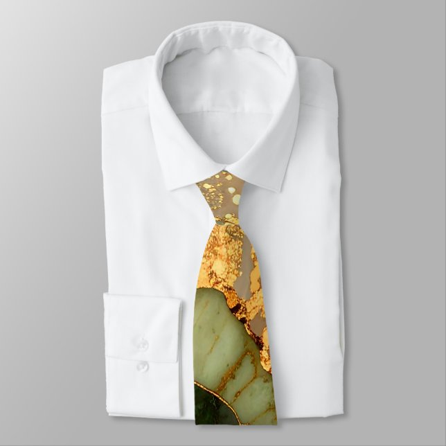 Corbata Patrón de mármol verde y dorado (Atado)