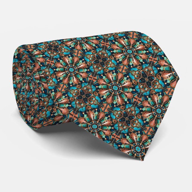 Corbata Patrón de medallón de vapor - cobre, Verde azulado (Enrollado)