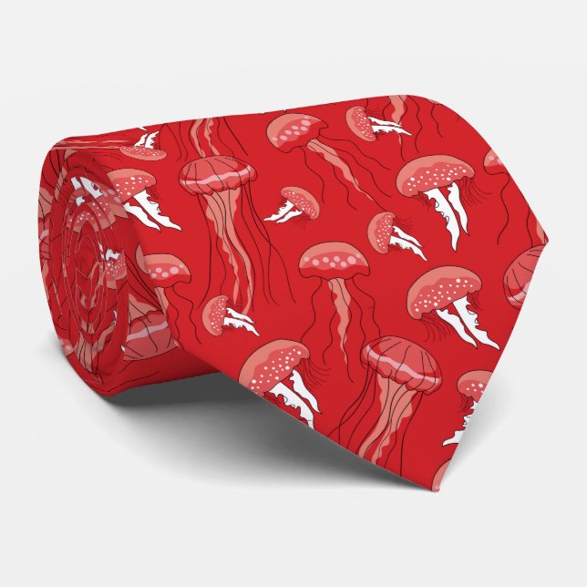 Corbata patrón de medusa roja luminosa (Enrollado)