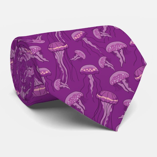 Corbata Patrón de medusas con brillo púrpura (Enrollado)