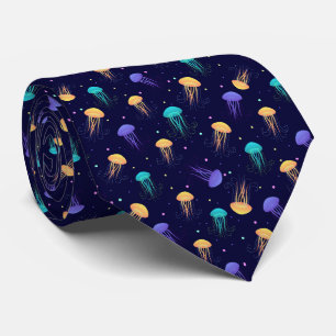 Corbata Patrón de medusas multicolores sobre fondo azul