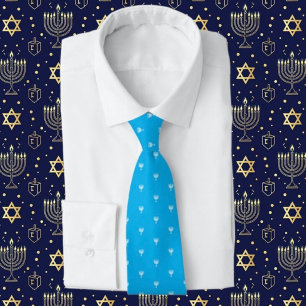 Corbata Patrón de Menorá de Janucá Azul