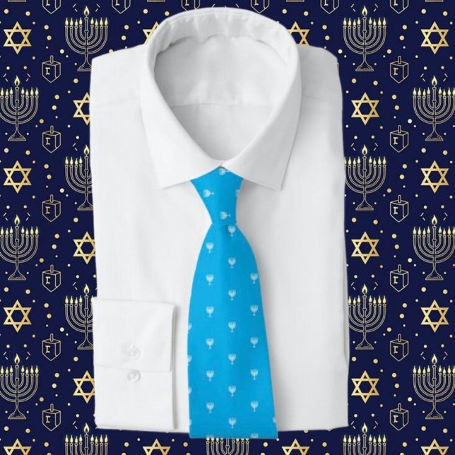 Corbata Patrón de Menorá de Janucá Azul  (Subido por el creador)
