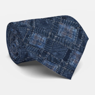 Corbata Patrón de mezclilla con puntada de diamante índigo