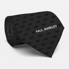 Corbata Patrón de monograma moderno gris negro simple