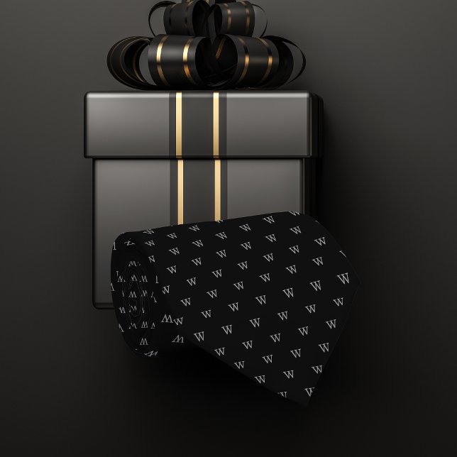 Corbata Patrón de monograma personal negro y gris (This stylish tie features a personal monogram and makes a perfect gift.)