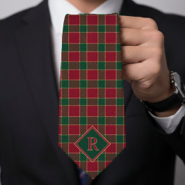 Corbata Patrón de Monograma Rojo y Verde de Vacaciones de 