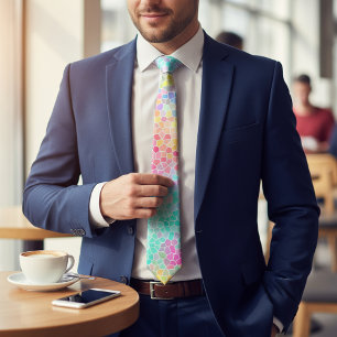 Corbata Patrón de mosaico amarillo rosado verde