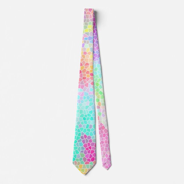 Corbata Patrón de mosaico amarillo rosado verde (Anverso)