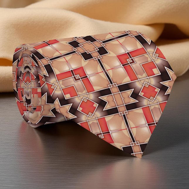 Corbata Patrón de mosaico geométrico Guay rojo crema marró (Subido por el creador)