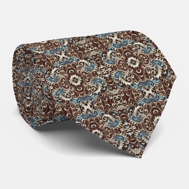 Corbata Patrón de mosaico marrón, azul claro y crema (Enrollado)