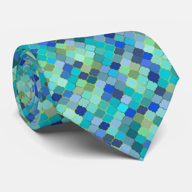 Corbata Patrón de mosaico marroquí Aqua Azul (Enrollado)