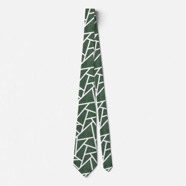 Corbata Patrón de mosaico verde y blanco (Anverso)
