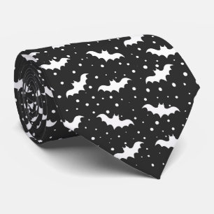 Corbata patrón de murciélago de Halloween blanco y negro