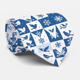 Corbata Patrón de Navidad de invierno de pájaros azules y