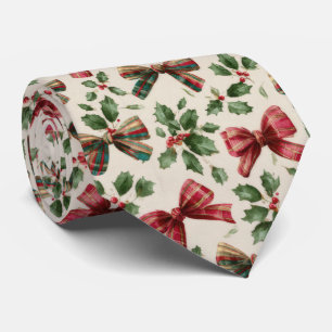 Corbata Patrón de Navidad de lazo festivo y acebo