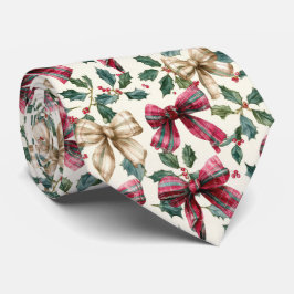 Corbata Patrón de Navidad de lazo festivo y acebo