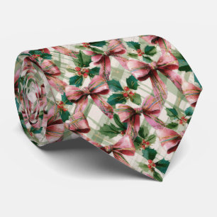 Corbata Patrón de Navidad de lazo festivo y acebo 