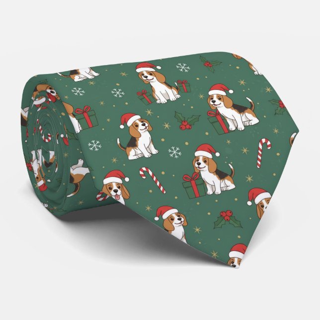 Corbata Patrón de Navidad de perro Beagle (Enrollado)