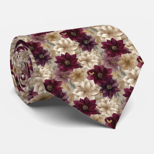 Corbata Patrón de Navidad de Poinsettia Borgoña (5)