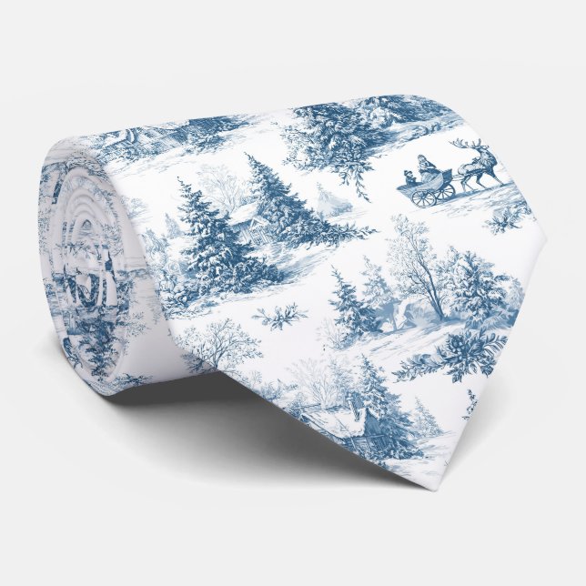 Corbata Patrón de Navidad de Toile Azul (Enrollado)