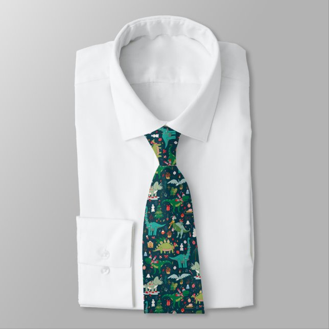 Corbata Patrón de Navidades de dinosaurios festivos (Atado)