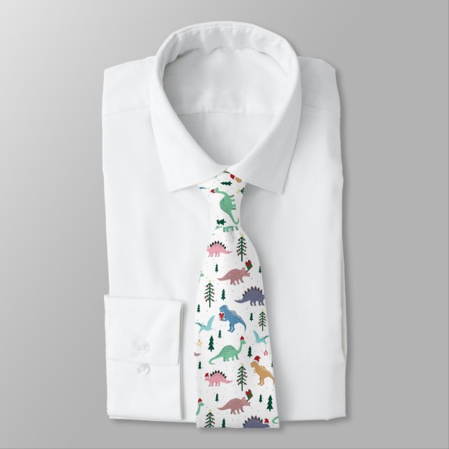 Corbata Patrón de Navidades de dinosaurios festivos (Atado)