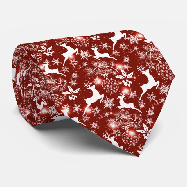 Corbata Patrón de Navidades rojos y blancos con renos (Enrollado)