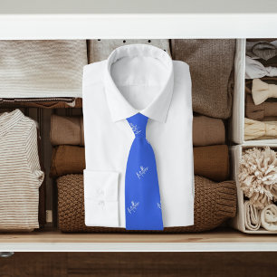 Corbata Patrón de nombre blanco azul real guión moderno