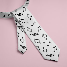 Corbata Patrón de notas de música en blanco y negro