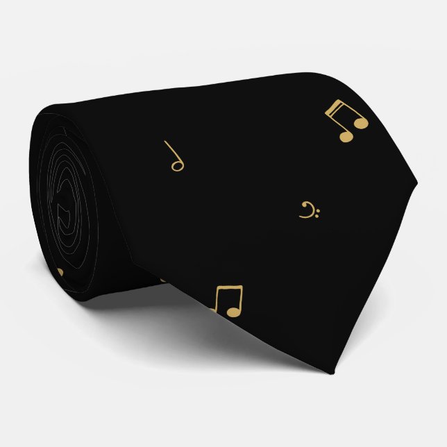 Corbata Patrón de notas musicales negras elegantes (Enrollado)