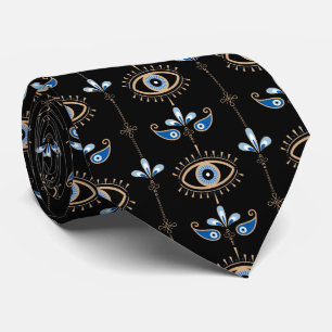 Corbata Patrón de ojo malvado bohemio negro retro