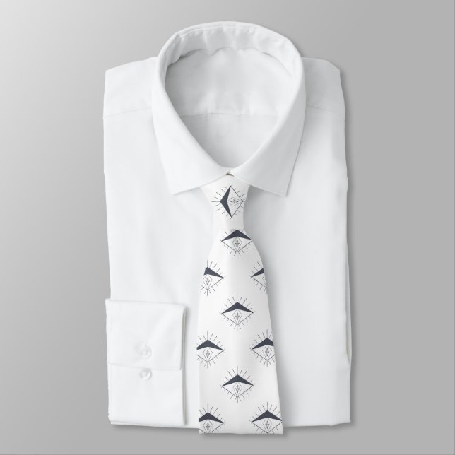 Corbata Patrón de ojos de diamante blanco gris moderno (Atado)