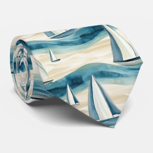 Corbata Patrón de ola del océano de velero azul moderno