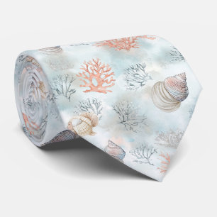 Corbata Patrón de olas de aqua y conchas de arrecife de co