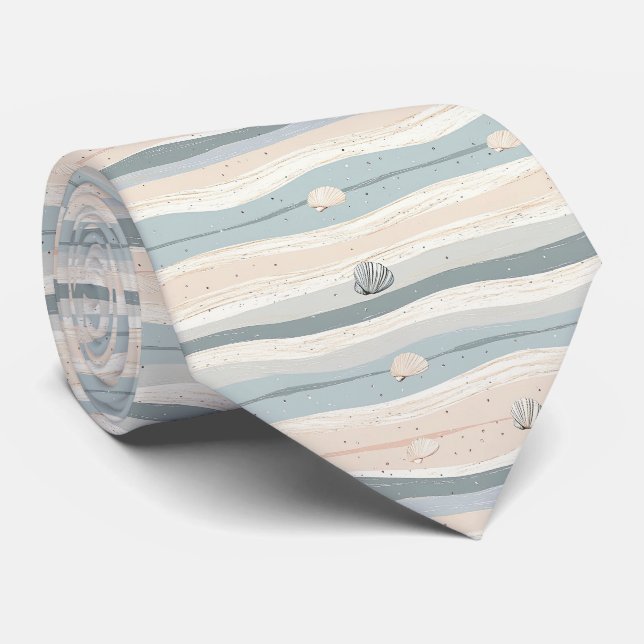 Corbata Patrón de onda de concha marina costera boho (Enrollado)