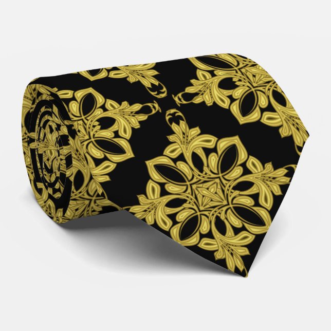 Corbata Patrón de oro negro y falso de los hombres (Enrollado)