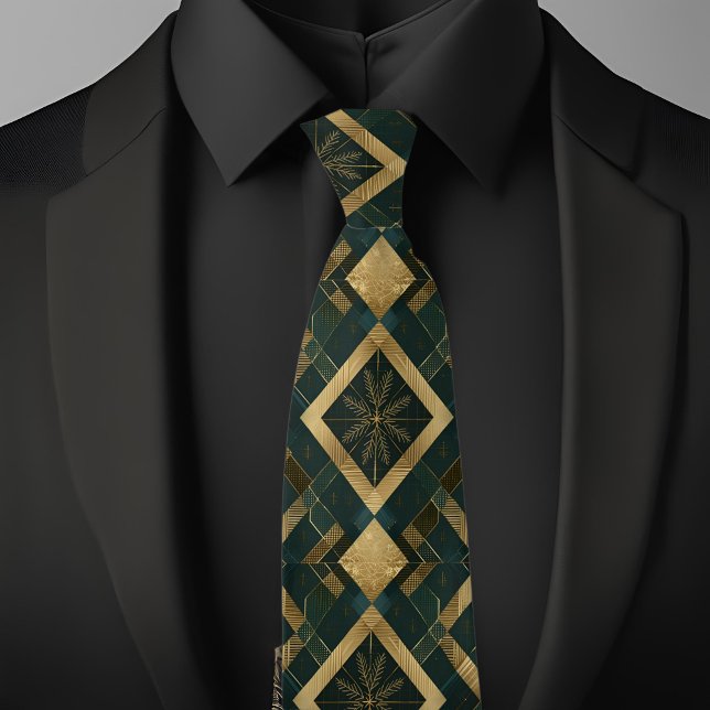 Corbata Patrón de oro y copos de nieve navideños (Subido por el creador)